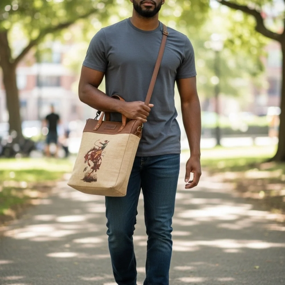 Wrangler Cowboy Print Tan and Brown Messenger Bag